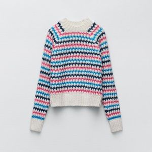 ZARA Striped Polo Knit Sweater-Multicolored main image 1